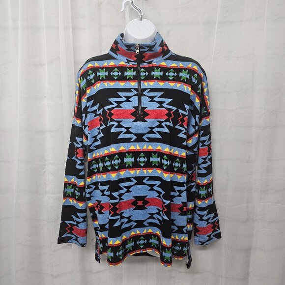 Chaps Southwestern Top Zip Turtleneck Preppy Gorp Aztec Blue Unisex L - Picture 11 of 11